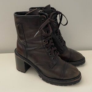 Thursday Boot Company Rebel Heeled Lace Up Combat Boots Coffee Black Size 6